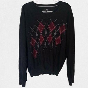Black and Red Argyle Sweater - L